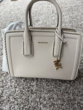 Michael Kors Cream/White Satchel with Gold MK Charm